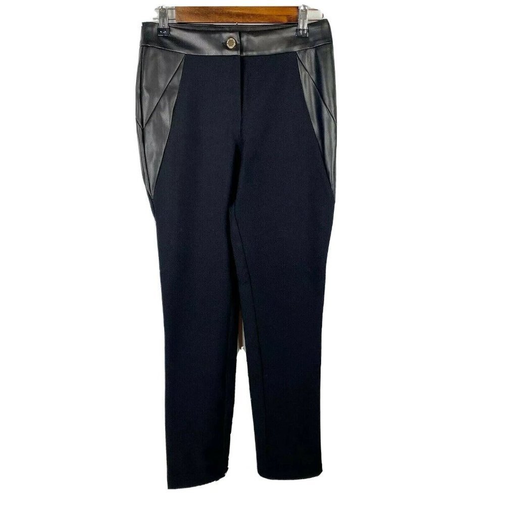 Marc New York Andrew Marc Leather Trim Dress Pants Women's Black Hi-Rise‎ NEW